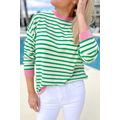 Bright Green Striped Contrast Edge Long Sleeve Top
