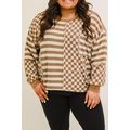 Khaki Striped Checkered Mixed Print Chest Pocke...