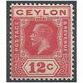 Ceylon 1921 SG347 12c Rose-Scarlet Mounted Mint .