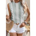 Green Stripe Lace Patchwork Crew Neck Tank Top