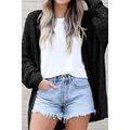 Black Casual Hollowed Knit Dolman Sleeve Cardigan