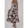 Black Floral Cutout Square Neck Knot Back Sleev...