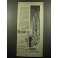 1955 TWA Airlines Ad - in less than a day you're in Spain