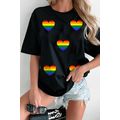 Black Heart Print Crew Neck Chic T Shirt