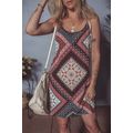 Red Geometric Paisley Print Sleeveless Shift Mi...