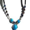 Black Wool Cord Necklace with Simulated Turquoi...
