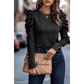Black Buttoned Puff Long Sleeve Sheath Top