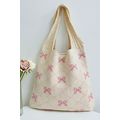 Beige Sweet Bowknot Textured Strap Knit Shoulde...