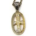 Gold Tone Cross Oval Pendant Clear Rhinestones ...