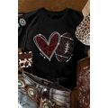 Black Rhinestone Rugby Heart Shape Graphic Crew...