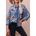 Sky Blue Sequin Rugby Graphic Flap Pockets Raw ...