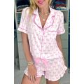 Pink Bowknot Printed Short Sleeve and Ruffled S...