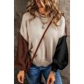 Coffee Colorblock Bishop Sleeve Ribbed Trim Swe...