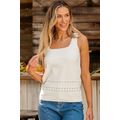 White U Neck Eyelet Accent Sweater Vest
