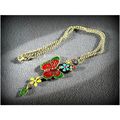 Antiqued Bronze Enamel Crystal Floral Butterfly...