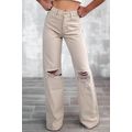 Khaki High Waist Ripped Wide-Leg Jeans