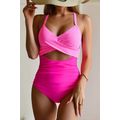 Pink 2-tone Crossed Cutout Backless Monokini