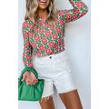 Red Retro Floral Print Stretchy Long Sleeve Top