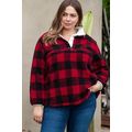 Fiery Red Plus Size Buffalo Plaid Sherpa Henley...