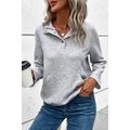 Light Grey Textured Knit Buttoned Kangaroo Pock...