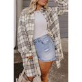 White Plaid Print Tunic Plus Size Shacket with ...