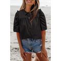 Black Frilly Puff Sleeve Stylish Collared Shirt
