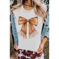 White Tassel Bowknot Print Round Neck Western F...