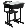 Student Desk & Chair Adjust. Hgt. Black Pedesta...