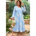 Sky Blue Floral Bracelet Sleeve V Neck Plus Siz...