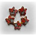 5 x 17mm wooden painted star Craft Buttons Card Toppers red and mixed flowers