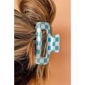 Sky Blue Checkered Print Hollow Out Hair Clip
