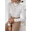 White Floral Lace High Neck Long Sleeve Top