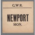 GREAT WESTERN RAILWAY LUGGAGE LABEL - NEWPORT M...