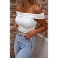 White Folded Off Shoulder Slim Top