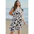 White Polka Dot Print Ruffled Sleeve Pocketed P...