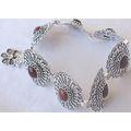 Red agate silver bracelet