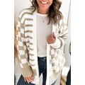 Smoke Gray Gingham Striped Knitted Open Front C...