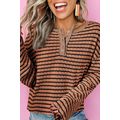 Brown Stripe Textured Frilly Trim Buttons Henle...