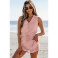 Gossamer Pink Ribbed Button V Neck Tank Top and...