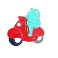Frog on a Scooter Enamelled Pin Badge Brooch Me...