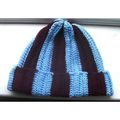 Handmade Crochet Beanie Hat in claret & blue ac...