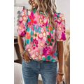 Purple Boho Flower Print Puff Short Sleeve Top
