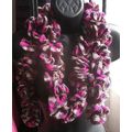 Handmade crochet ruffle scarf, purple and pink,...