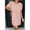 Blossom Corded Knit Crew Neck Puff Sleeve Shift...