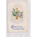 Silk Postcard Showing A Basket Of Flowers Chris...