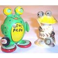 Lot of 2 Frog Figurines, Bowling Rock Frog & Sh...