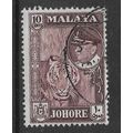 MALAYSIA JOHORE 1960 10c DEEP MAROON TIGER SG 1...