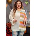 Beige Pointelle Knit Colorblock Patchwork V Nec...