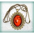 Sale Antiqued Bronze Domed Orange Colour Pendan...