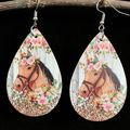 Earrings Flower Horse Head PU Leather #702